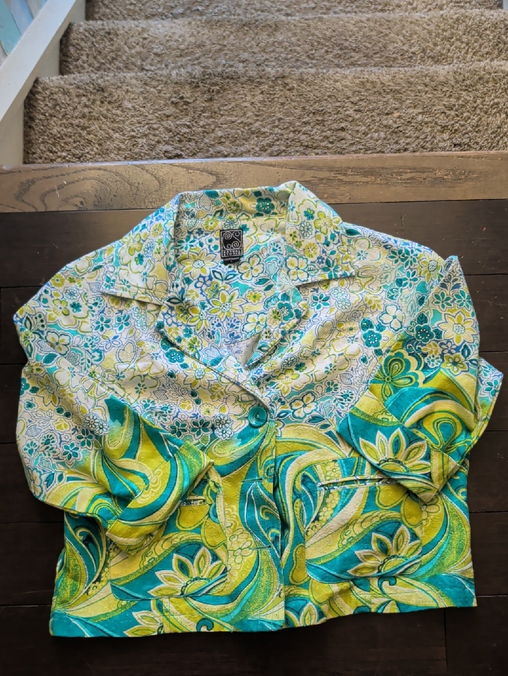 Floral Teal & Lime Cropped Blazer - Women